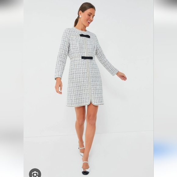 Tuckernuck Pomander Ivory Bow Brigitta Long Sleeve Tweed Dress Size Large - Picture 13 of 13